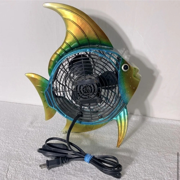 Deco Breeze Blue Yellow  Metal Fish Fan - Picture 6 of 15